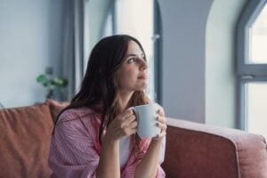 Woman looking back in time